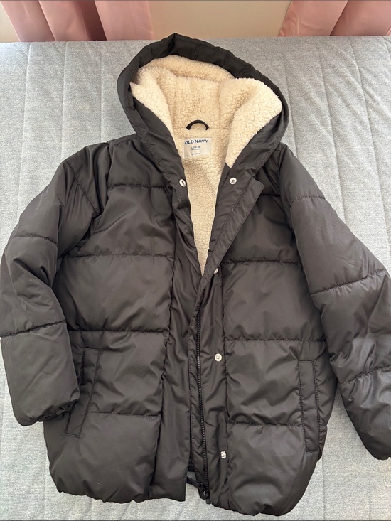 Old Navy Other - Old Navy Black Hooded Puffer with Cream Sherpa Lining